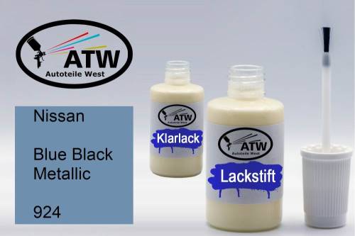 Nissan, Blue Black Metallic, 924: 20ml Lackstift + 20ml Klarlack - Set, von ATW Autoteile West.